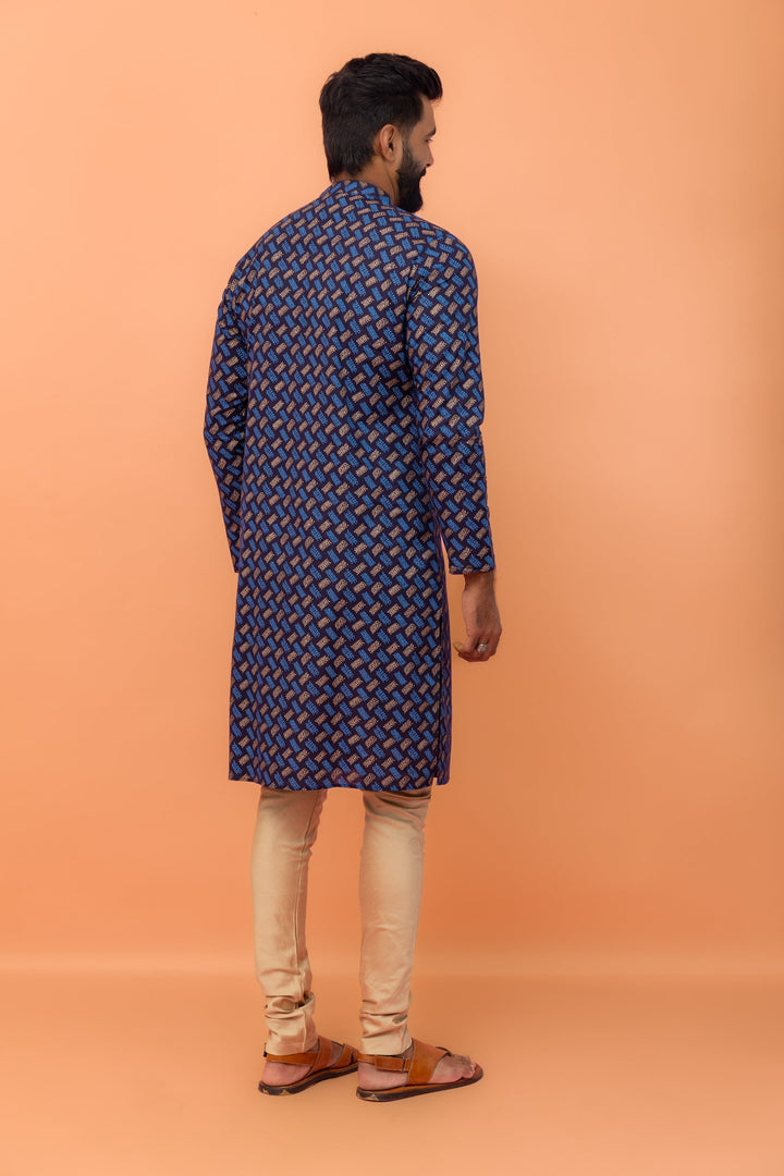 Navy Blue Printed Kurta Churidar Set | SHOBITAM