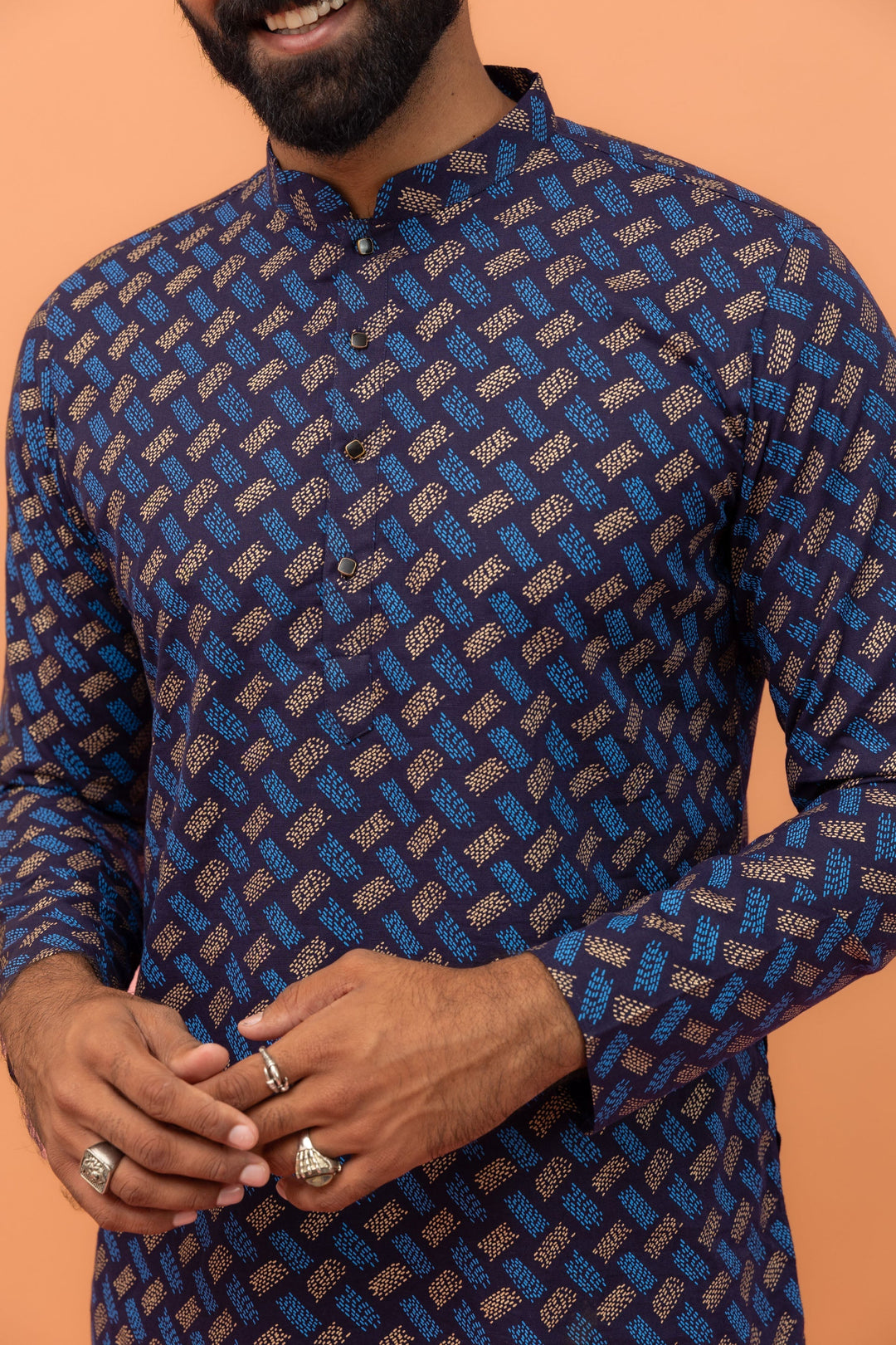Navy Blue Printed Kurta Churidar Set | SHOBITAM