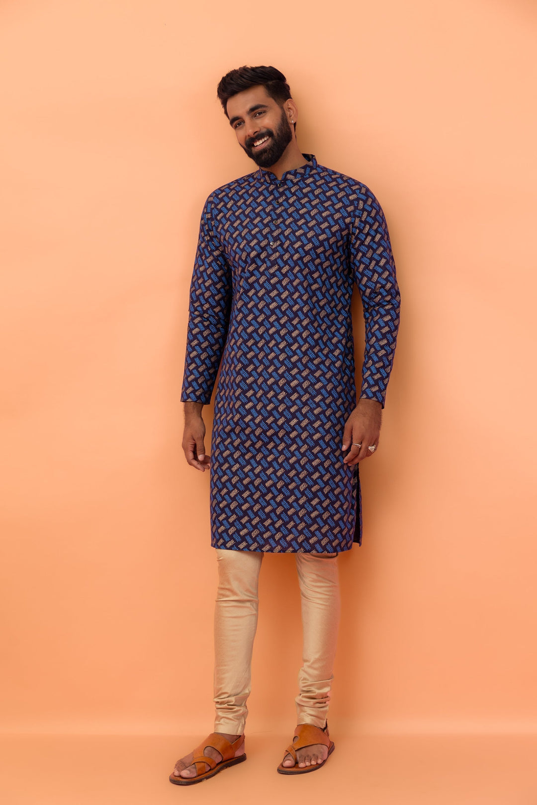 Navy Blue Printed Kurta Churidar Set | SHOBITAM
