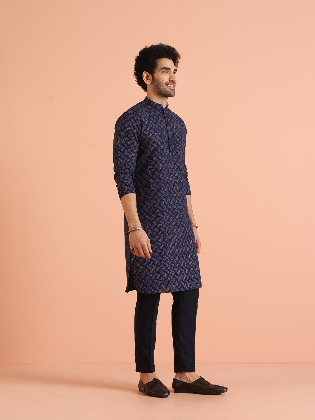 Blue Cotton Silk Printed Kurta with Trouser | SHOBITAM