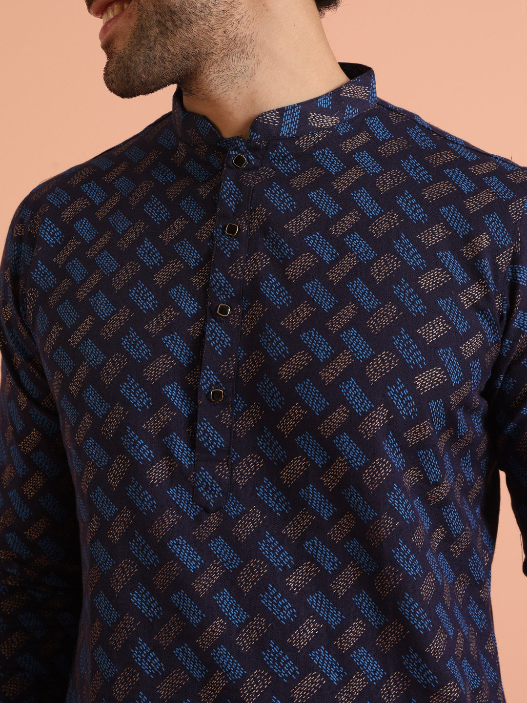 Blue Cotton Silk Printed Kurta with Trouser | SHOBITAM