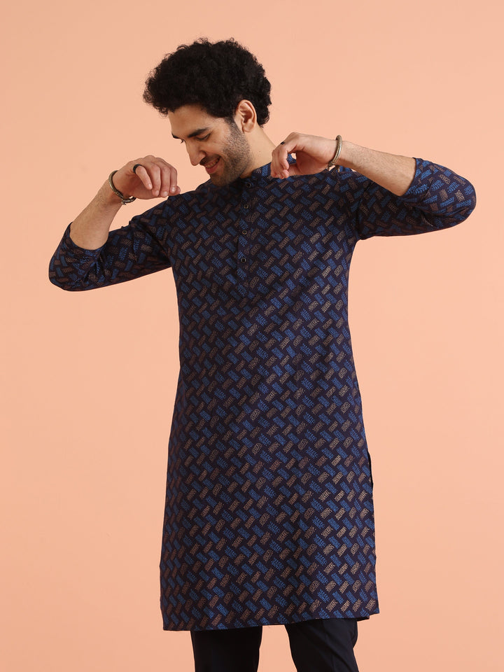 Blue Cotton Silk Printed Kurta with Trouser | SHOBITAM