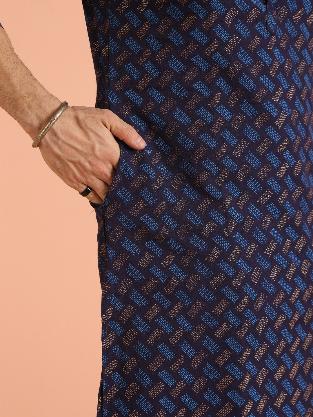 Blue Cotton Silk Printed Long Kurta | SHOBITAM