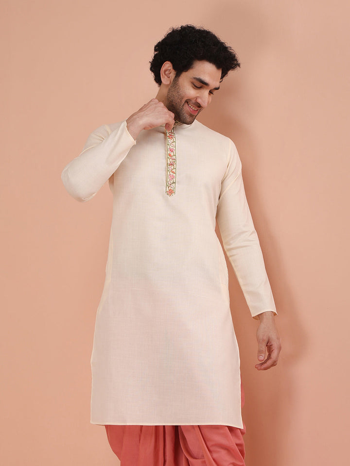 Cream Kurta with Embroidered Placket | SHOBITAM