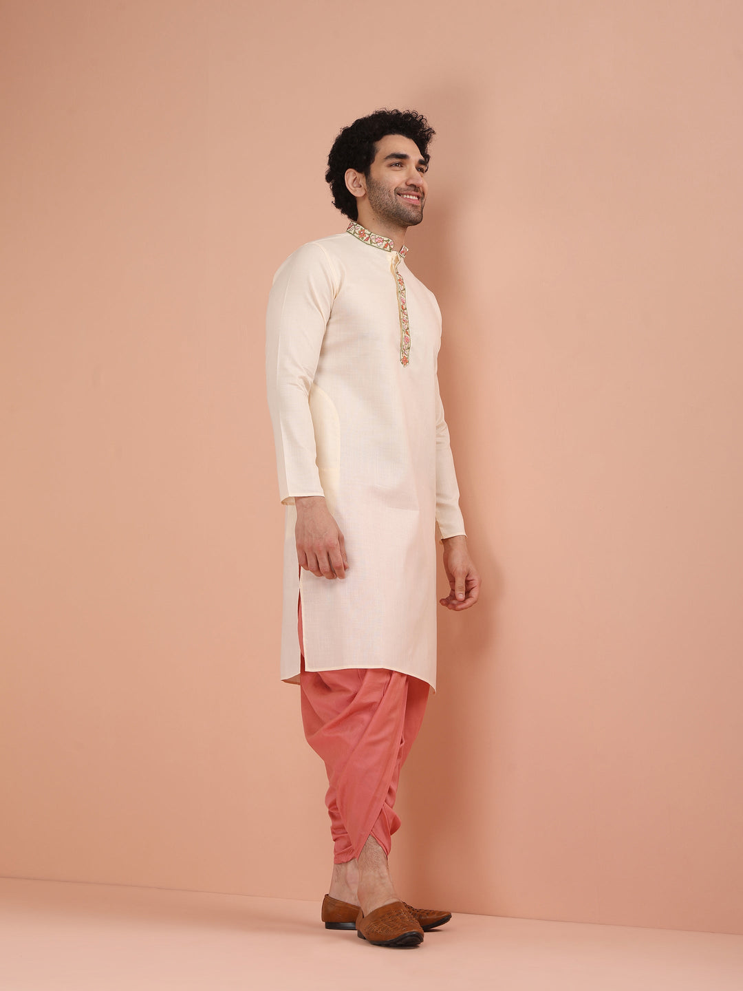 Cream Kurta with Embroidered Placket | SHOBITAM