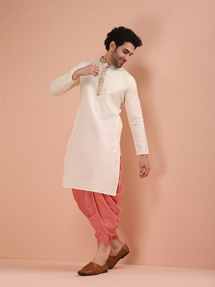 Cream Kurta with Embroidered Placket | SHOBITAM