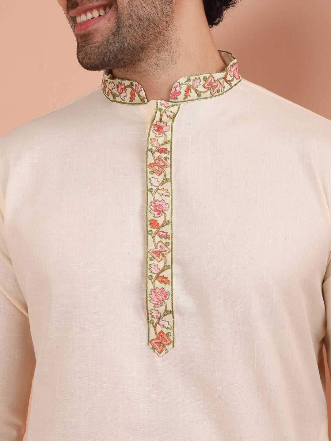 Cream Kurta with Embroidered Placket | SHOBITAM