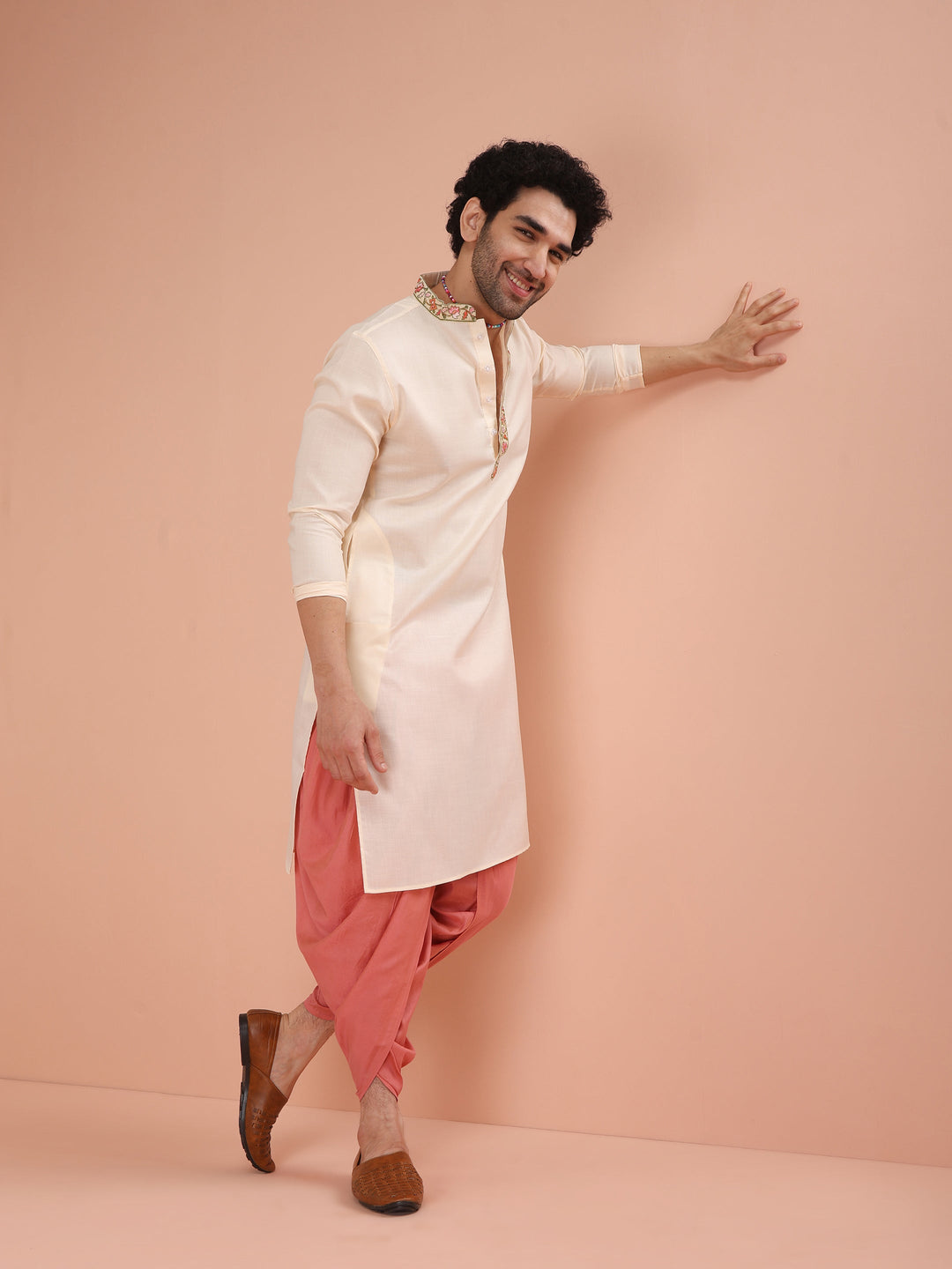 Cream Kurta with Embroidered Placket | SHOBITAM