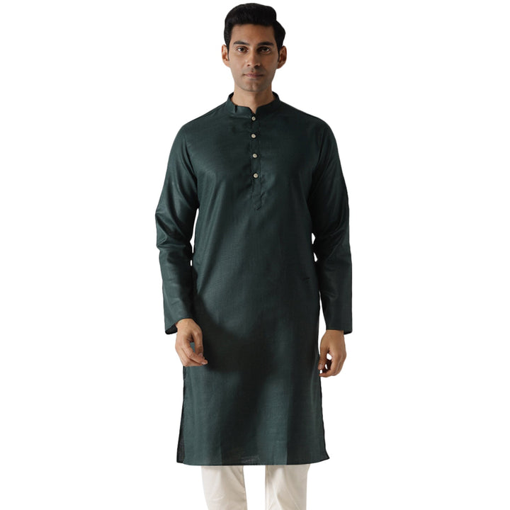 Men Green Solid Dyed Kurta | SHOBITAM