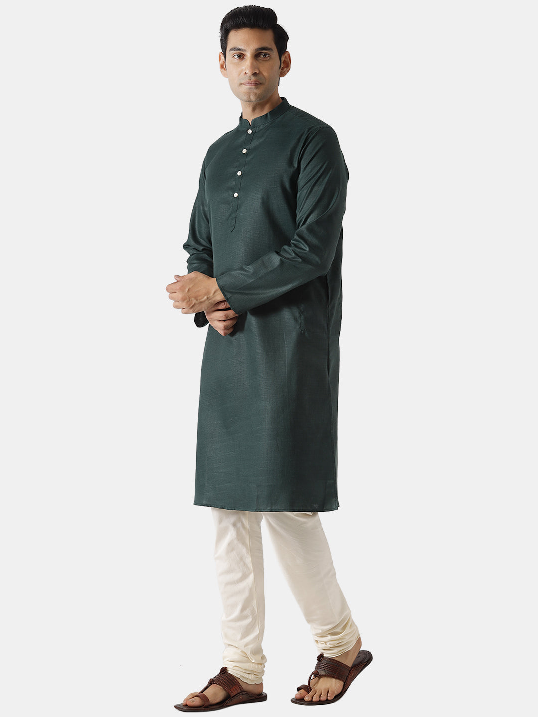 Men Green Solid Dyed Kurta | SHOBITAM