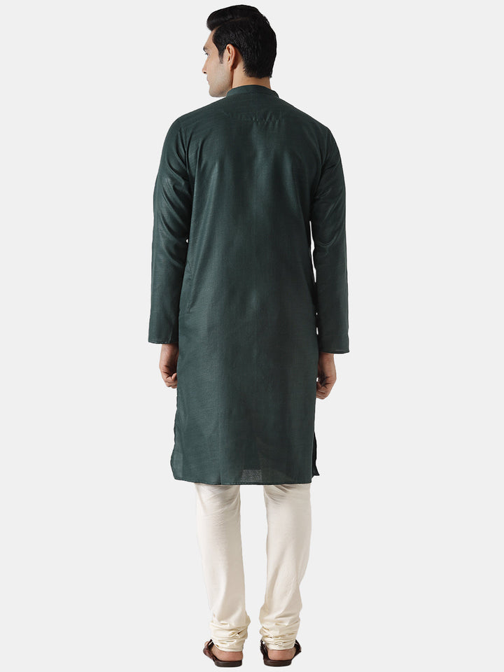 Men Green Solid Dyed Kurta | SHOBITAM