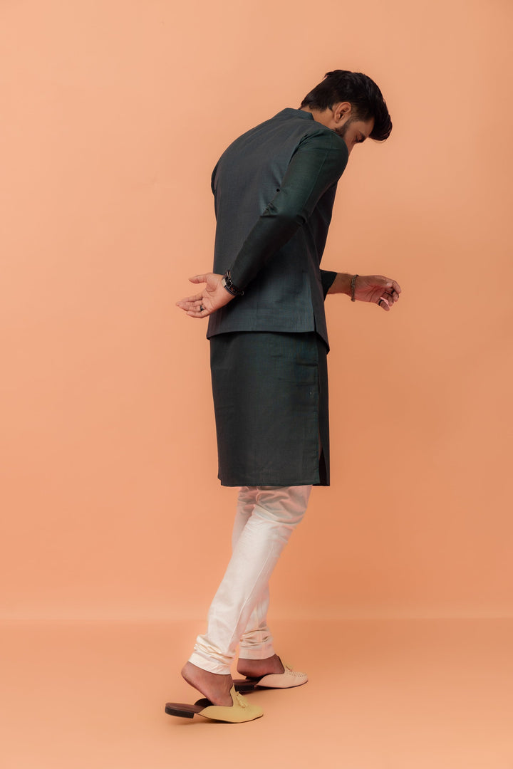 Men Green Solid Nehru Jacket | SHOBITAM