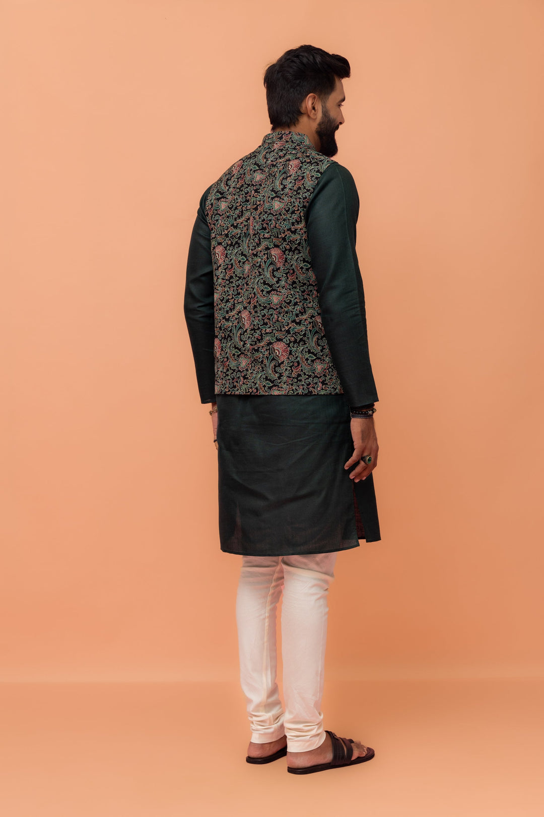 Black Multi-Color Printed Nehru Jacket | SHOBITAM