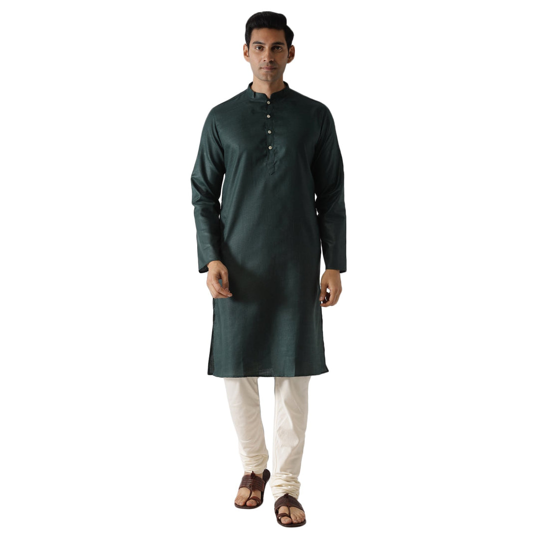 Dark Green Blend Kurta Churidar Set | SHOBITAM