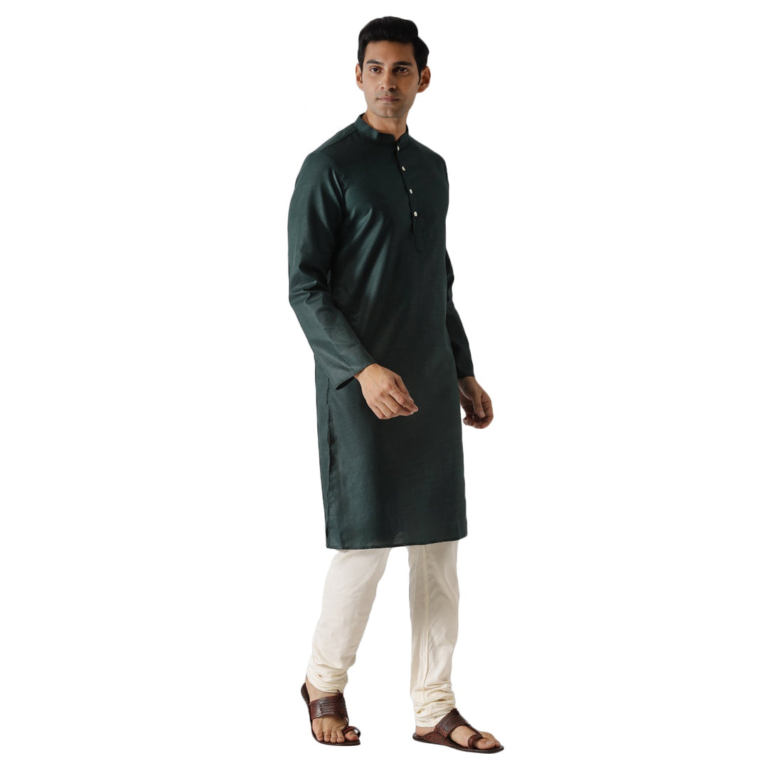 Dark Green Blend Kurta Churidar Set | SHOBITAM