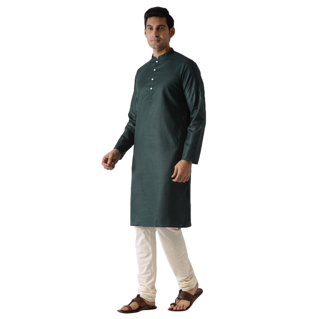 Dark Green Blend Kurta Churidar Set | SHOBITAM