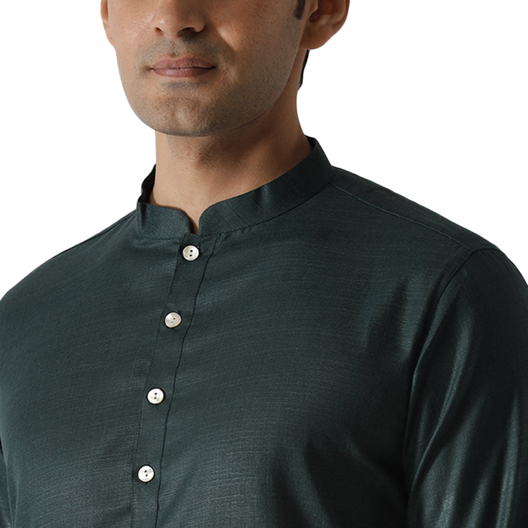 Dark Green Blend Kurta Churidar Set | SHOBITAM