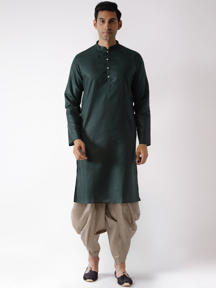 Dark Green Kurta with Beige Dhoti | SHOBITAM