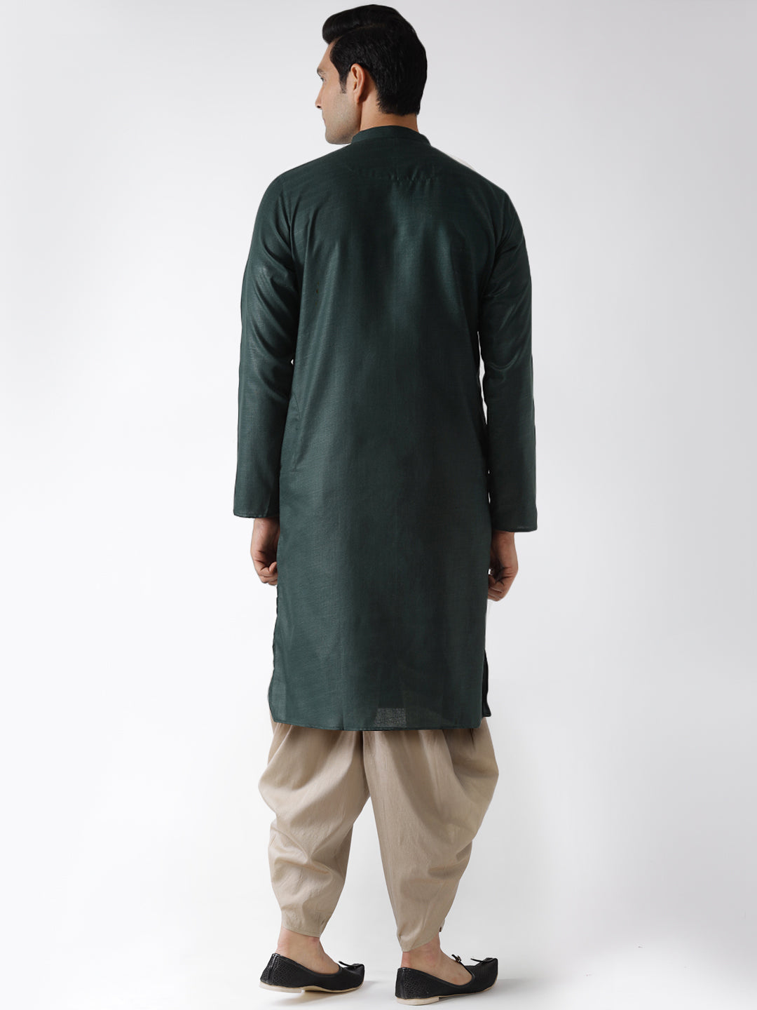 Dark Green Kurta with Beige Dhoti | SHOBITAM