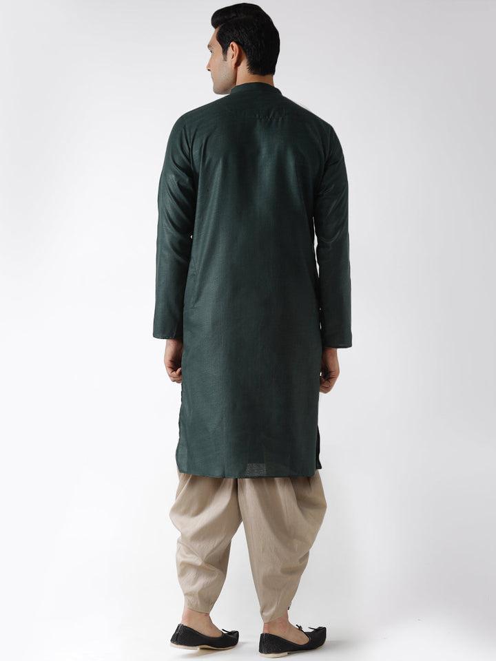 Dark Green Kurta with Beige Dhoti | SHOBITAM