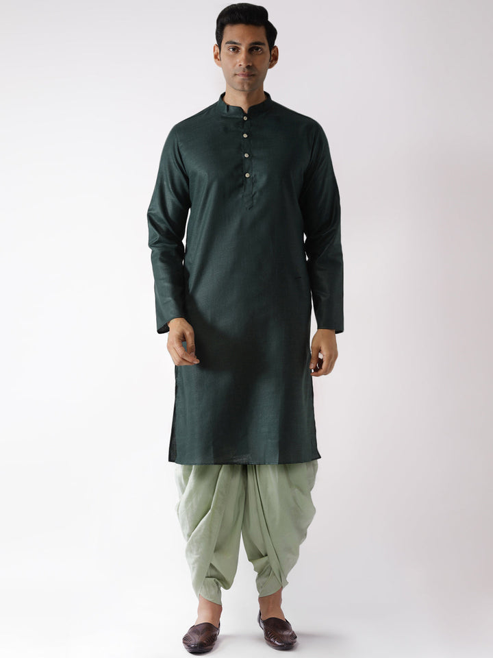 Dark Green Solid Kurta with Light Green Dhoti | SHOBITAM