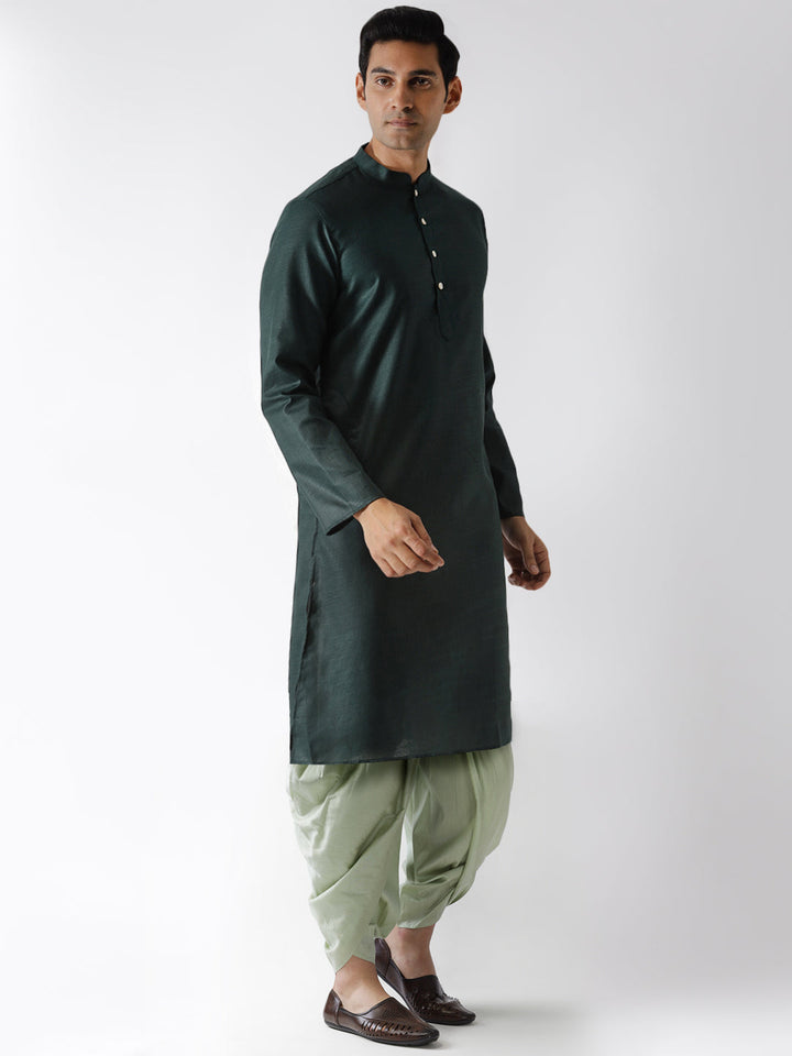 Dark Green Solid Kurta with Light Green Dhoti | SHOBITAM