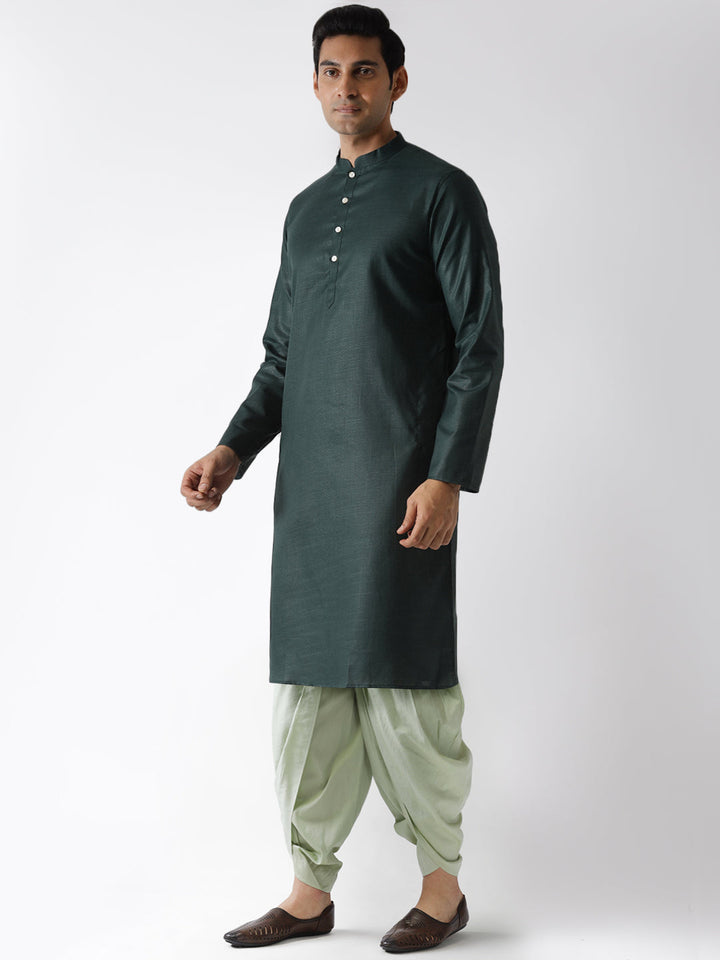 Dark Green Solid Kurta with Light Green Dhoti | SHOBITAM