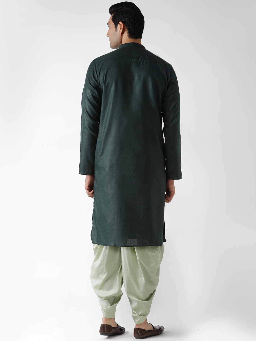 Dark Green Solid Kurta with Light Green Dhoti | SHOBITAM