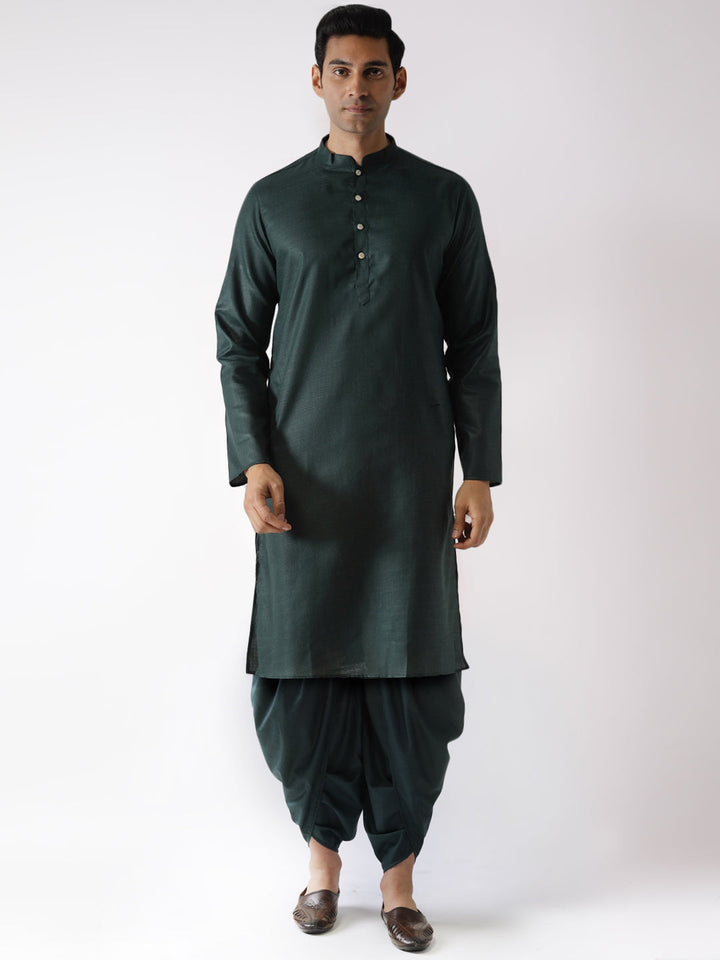 Bottle Green Solid Kurta Dhoti Set | SHOBITAM
