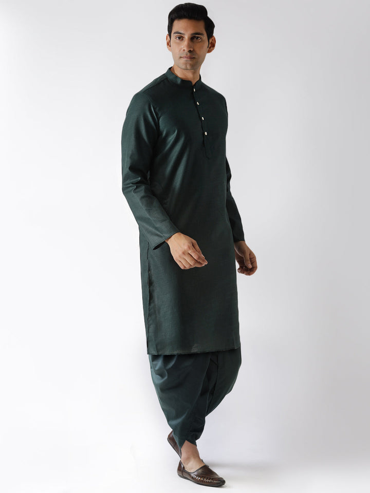 Bottle Green Solid Kurta Dhoti Set | SHOBITAM