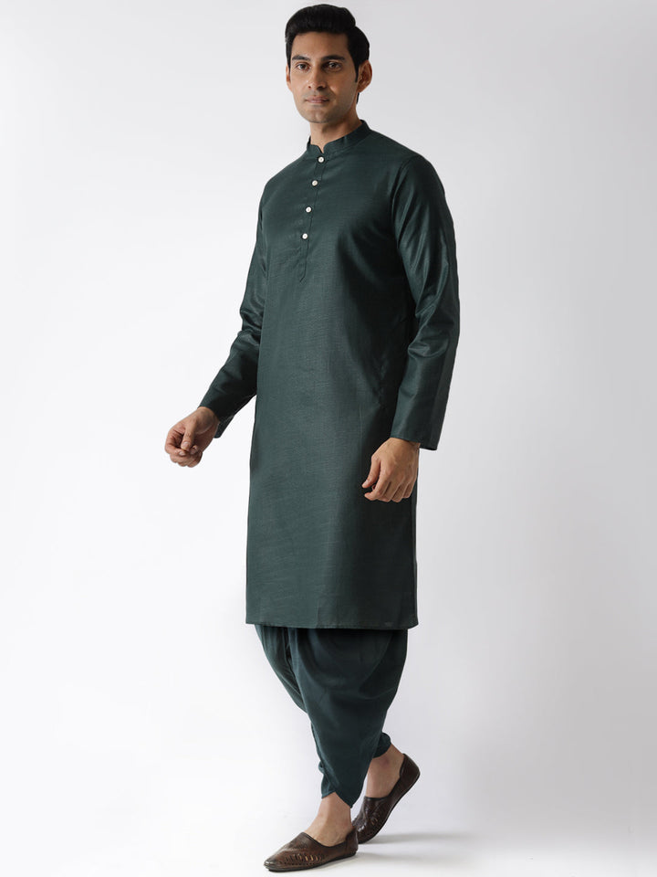 Bottle Green Solid Kurta Dhoti Set | SHOBITAM