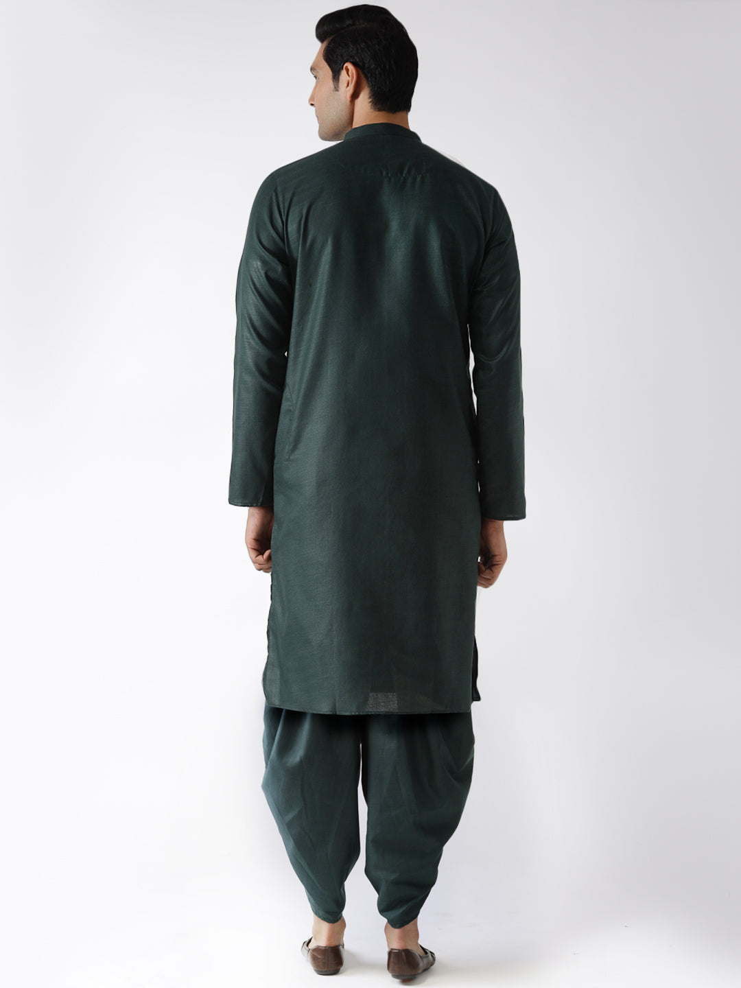 Bottle Green Solid Kurta Dhoti Set | SHOBITAM