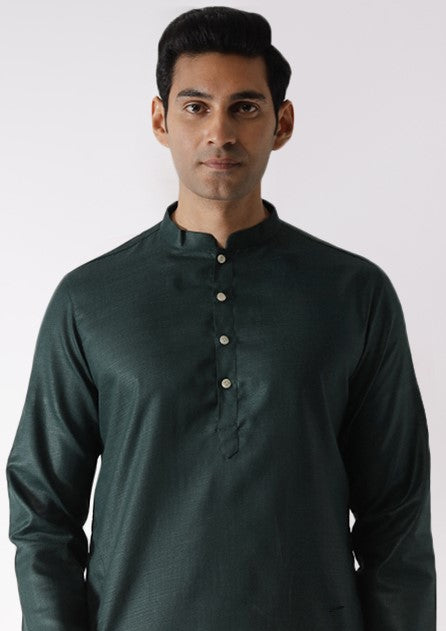 Bottle Green Solid Kurta Dhoti Set | SHOBITAM