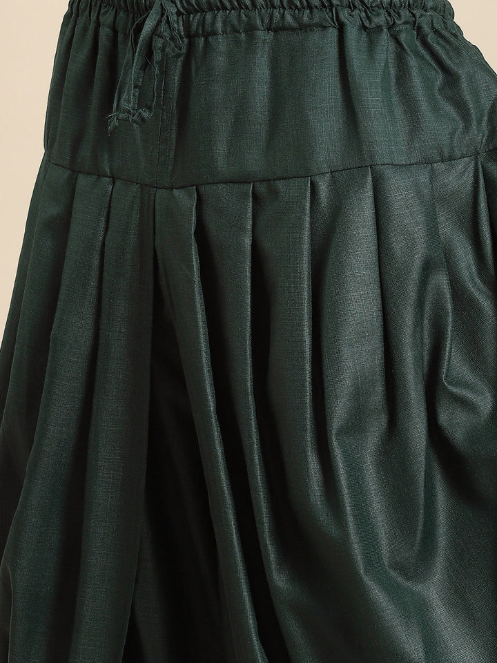 Bottle Green Solid Kurta Dhoti Set | SHOBITAM