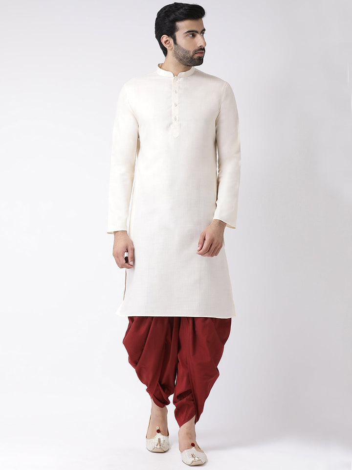 Men Off White Kurta Dhoti Set | SHOBITAM