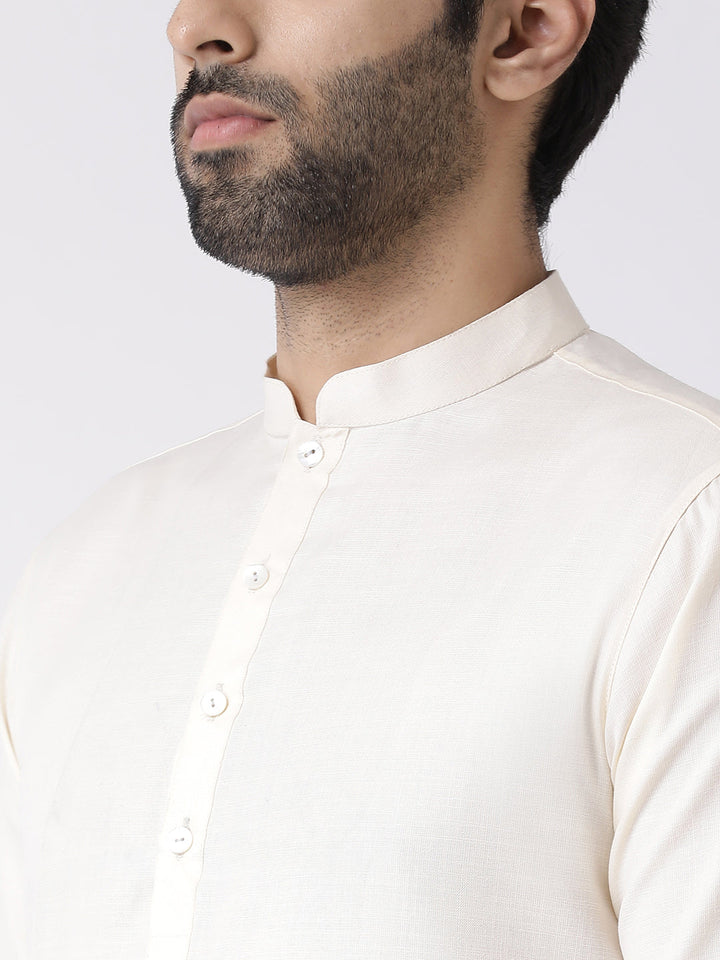 Men Off White Kurta Dhoti Set | SHOBITAM