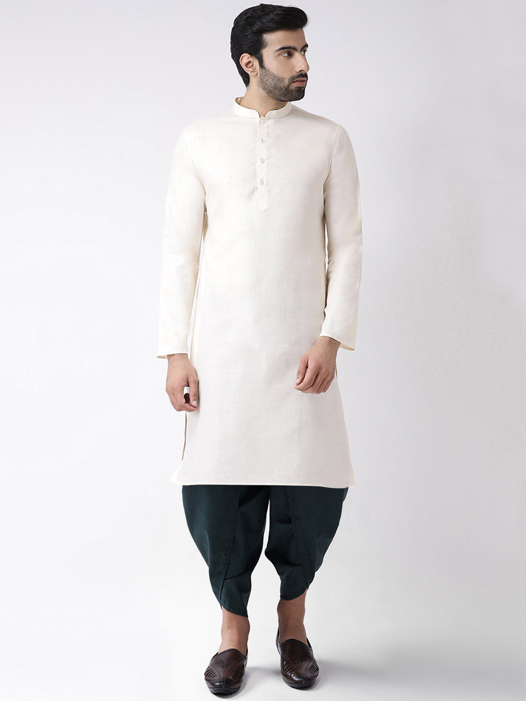 Men Off White Kurta Dhoti Set | SHOBITAM