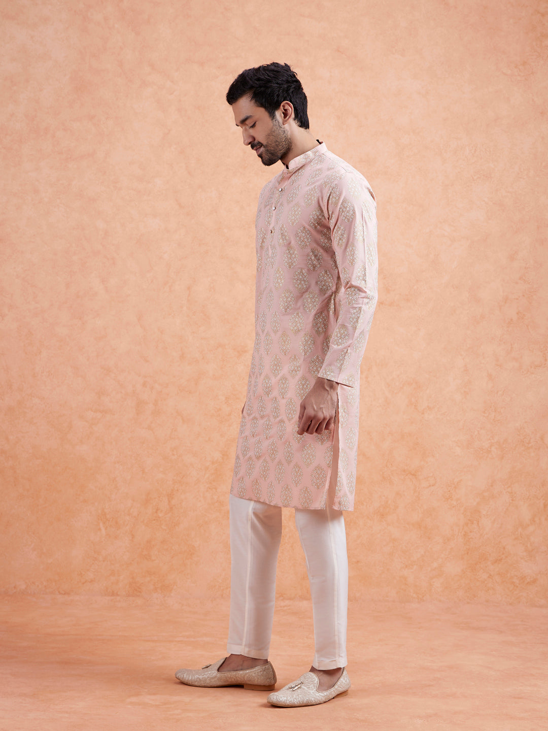 Pink Cotton Silk Woven Long Kurta  | SHOBITAM