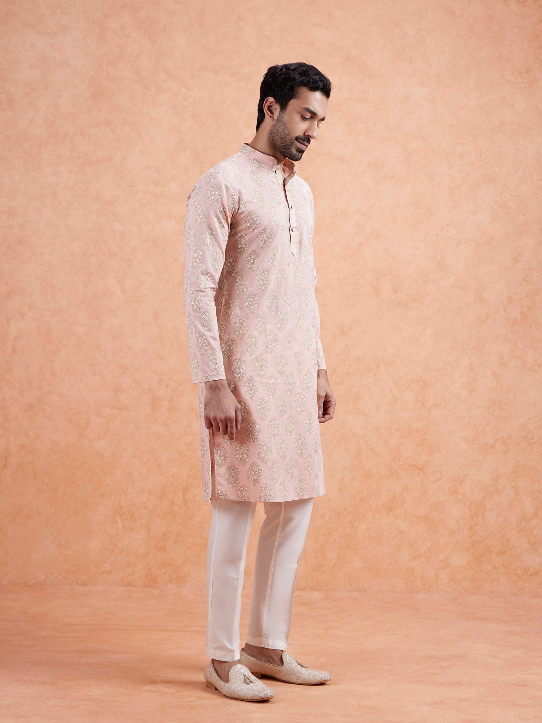 Pink Cotton Silk Woven Long Kurta  | SHOBITAM