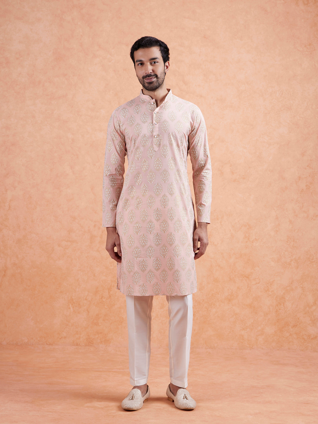 Pink Cotton Silk Woven Long Kurta  | SHOBITAM