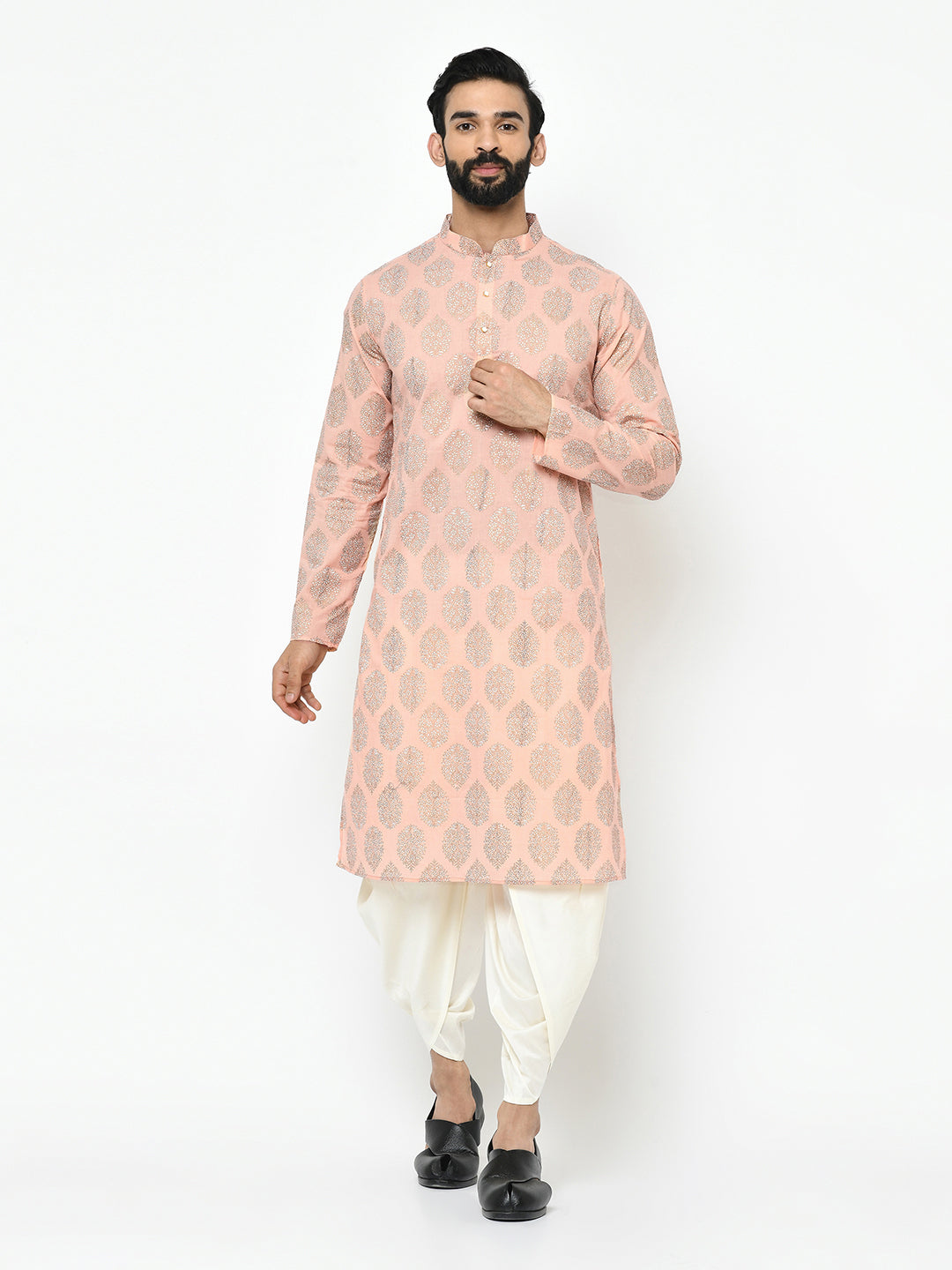 Peach Blend Printed Kurta Dhoti | SHOBITAM