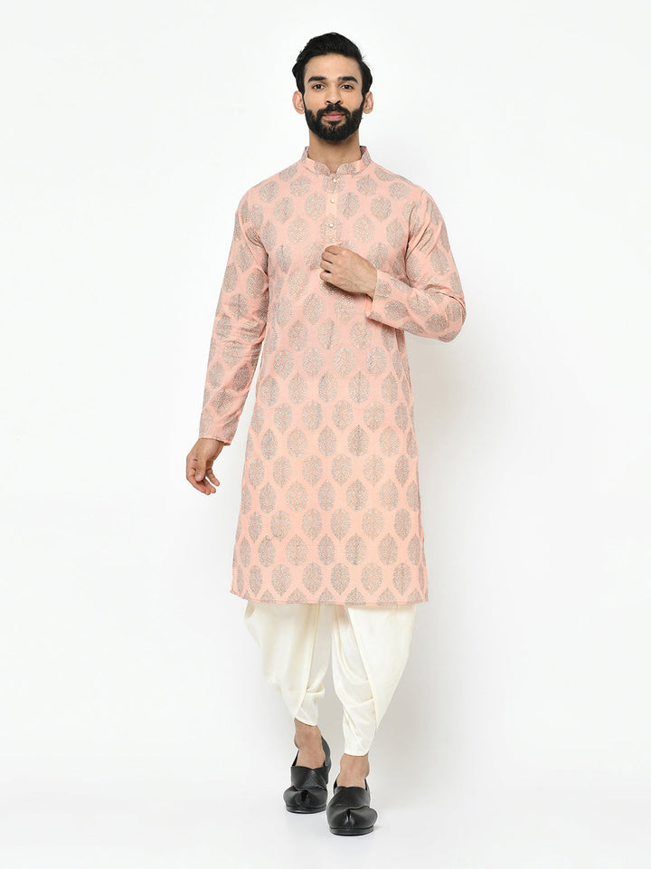 Peach Blend Printed Kurta Dhoti | SHOBITAM