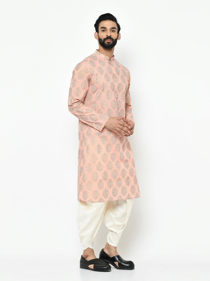 Peach Blend Printed Kurta Dhoti | SHOBITAM