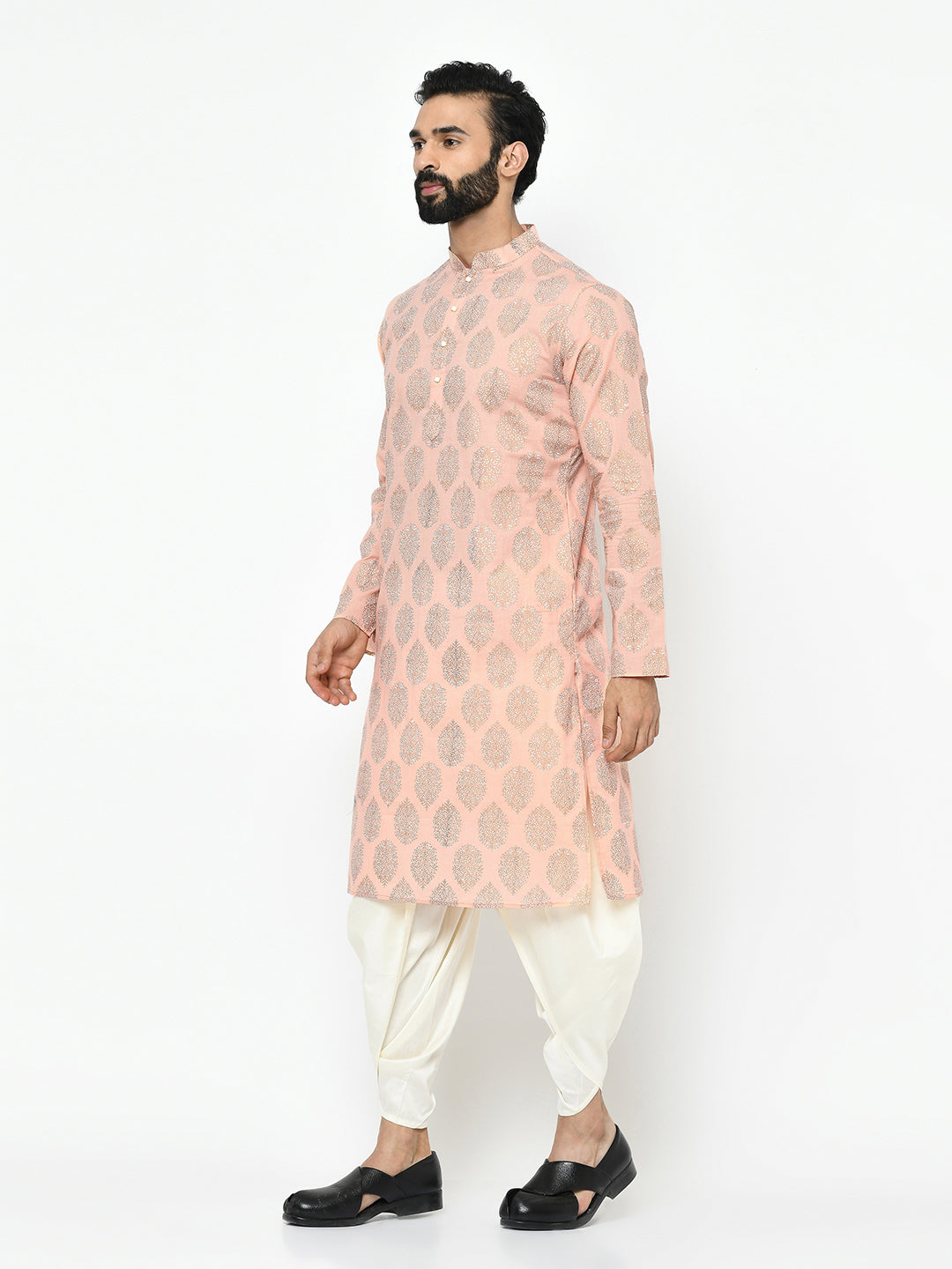 Peach Blend Printed Kurta Dhoti | SHOBITAM