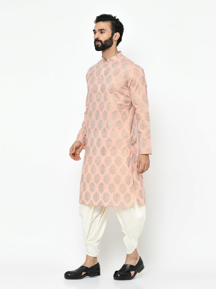 Peach Blend Printed Kurta Dhoti | SHOBITAM