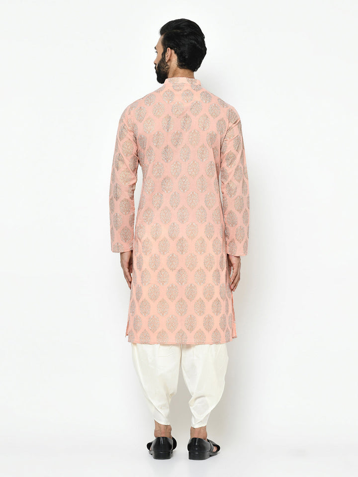 Peach Blend Printed Kurta Dhoti | SHOBITAM