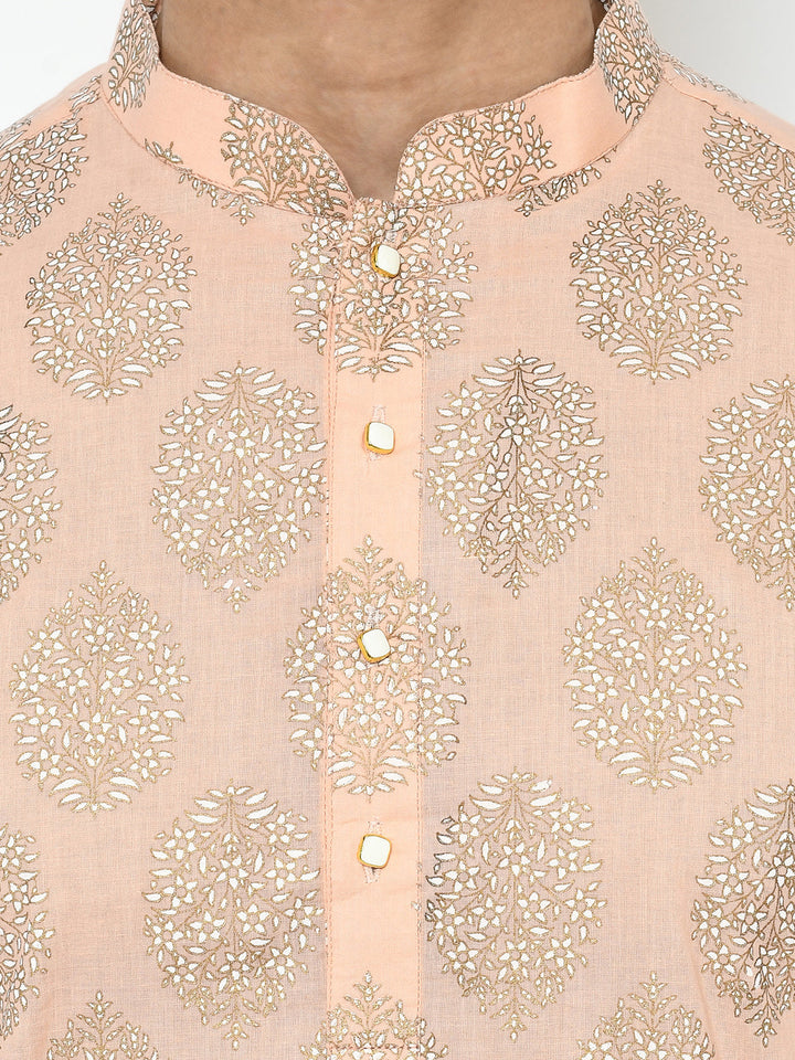 Peach Blend Printed Kurta Dhoti | SHOBITAM
