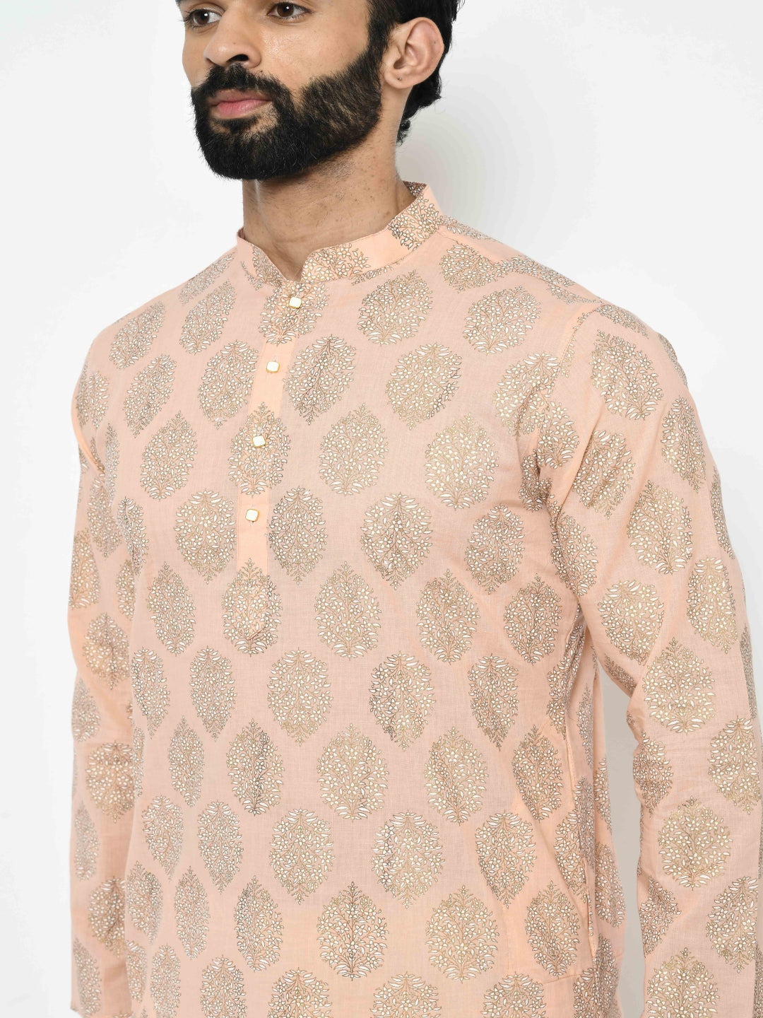 Peach Blend Printed Kurta Dhoti | SHOBITAM