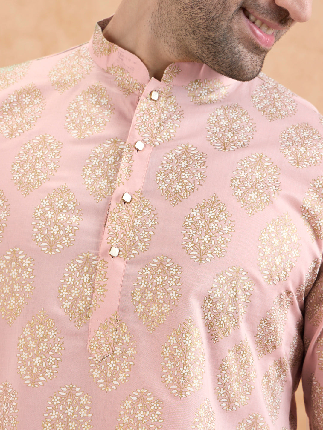 Pink Silk Blend Embroidered Kurta Mint Dhoti | SHOBITAM