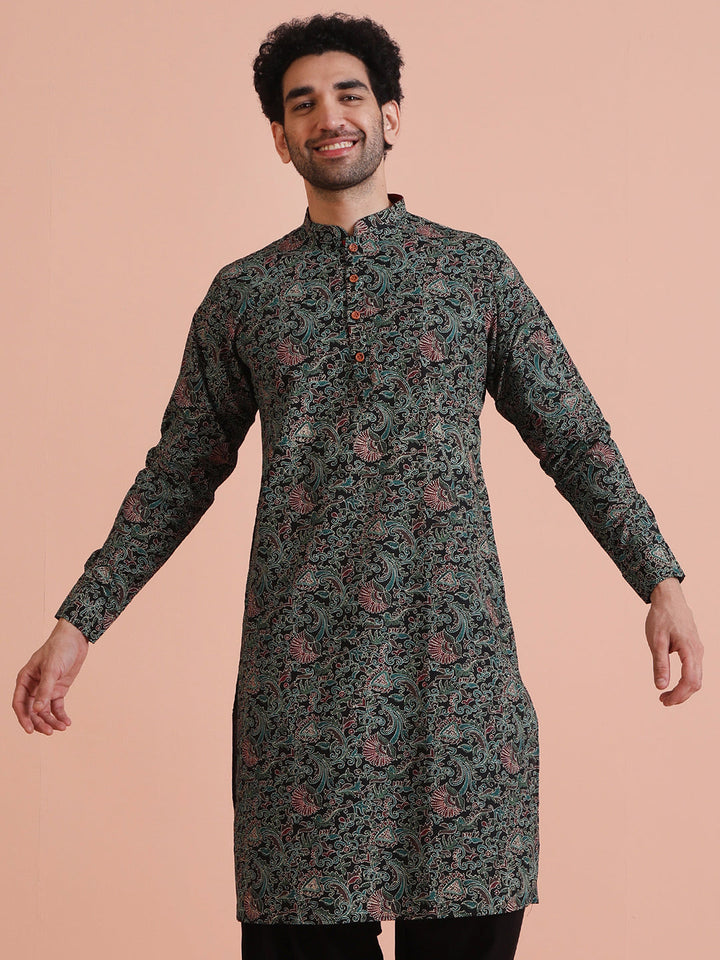 Black Printed Cotton Kurta  | SHOBITAM